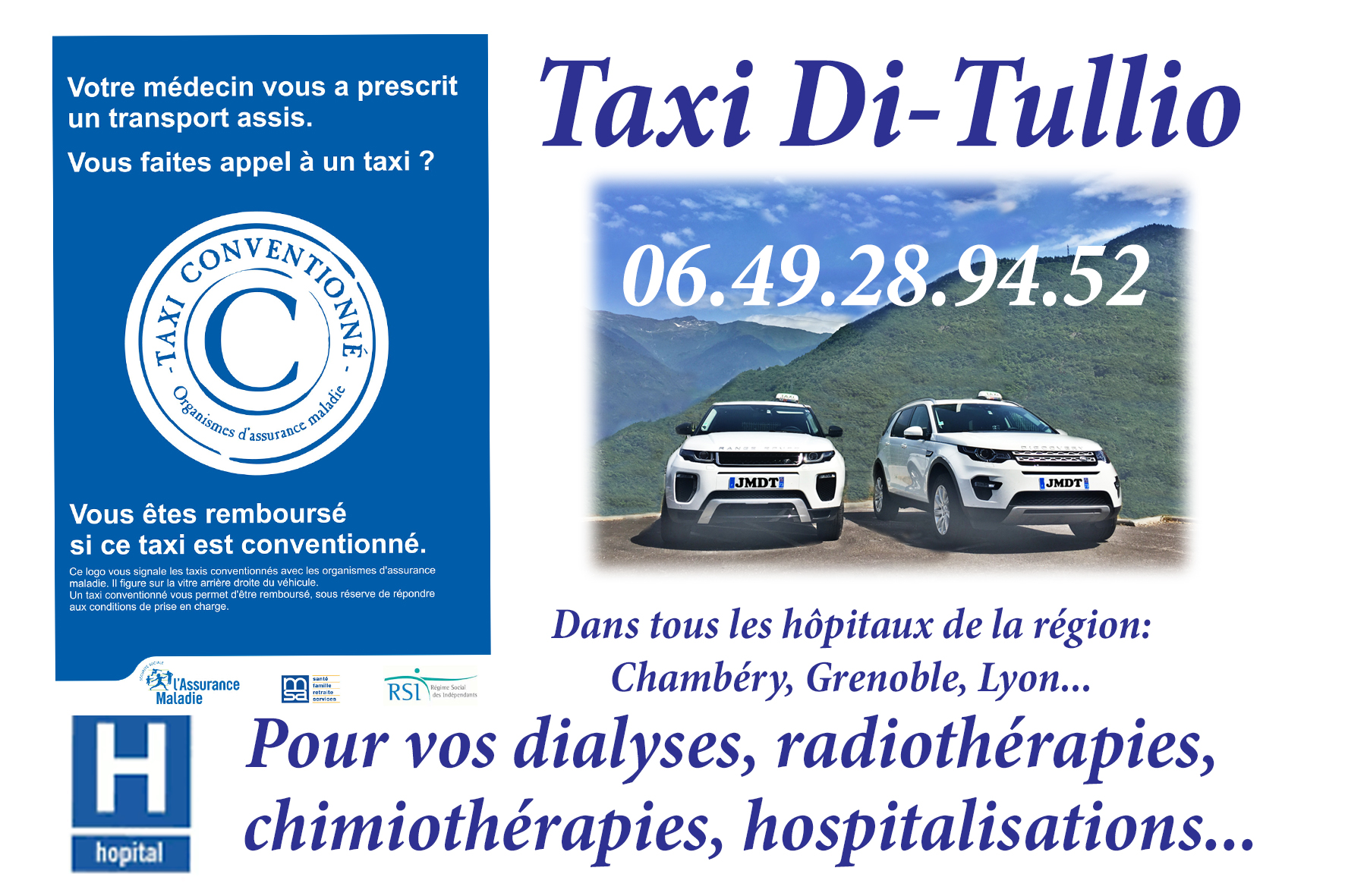 Taxi Di Tullio agréé Cpam, conventionné sécurité sociale.